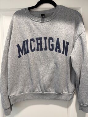 SHEIN Gray Sweatshirt with Navy Michigan Arch